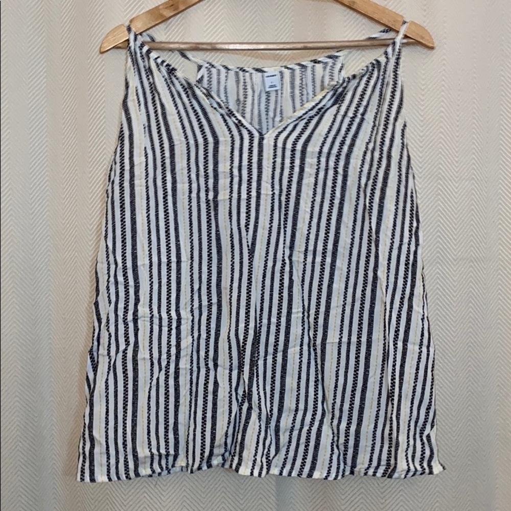 - Old Navy - Gray White & Yellow Striped Top, L